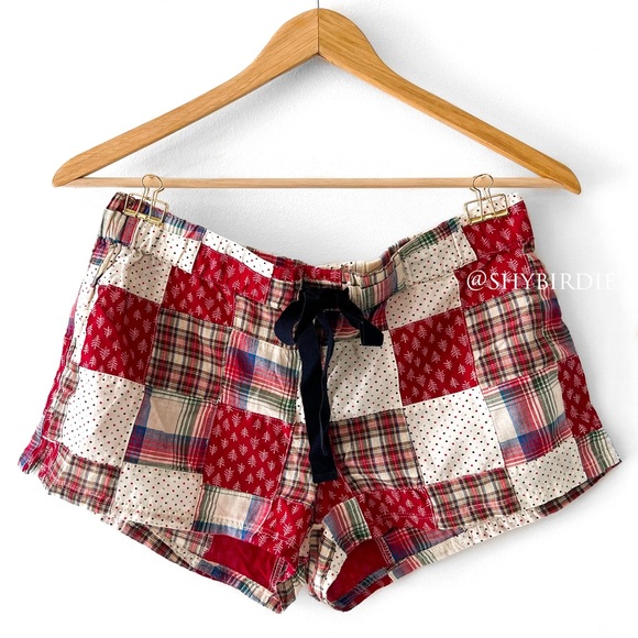 NEW Aerie Patchwork Plaid Festive Holiday Sleep Shorts in Red, Small - Picture 8 of 8